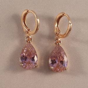18K Yellow Gold Filled Pink Pear Diamond Zircon Dangle Earrings 3ctw Gift